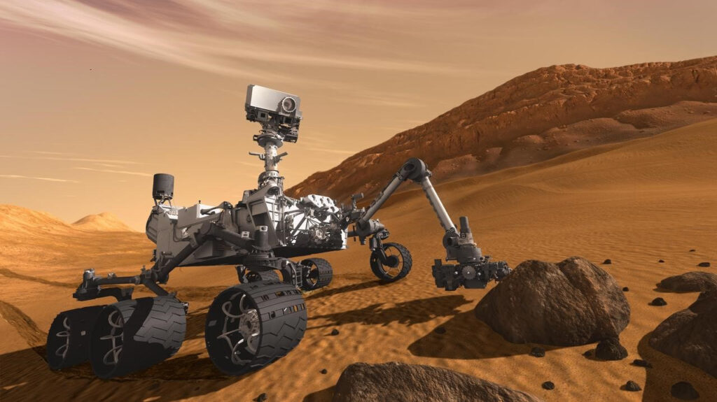 Perseverance Rover on Mars surface collecting samples